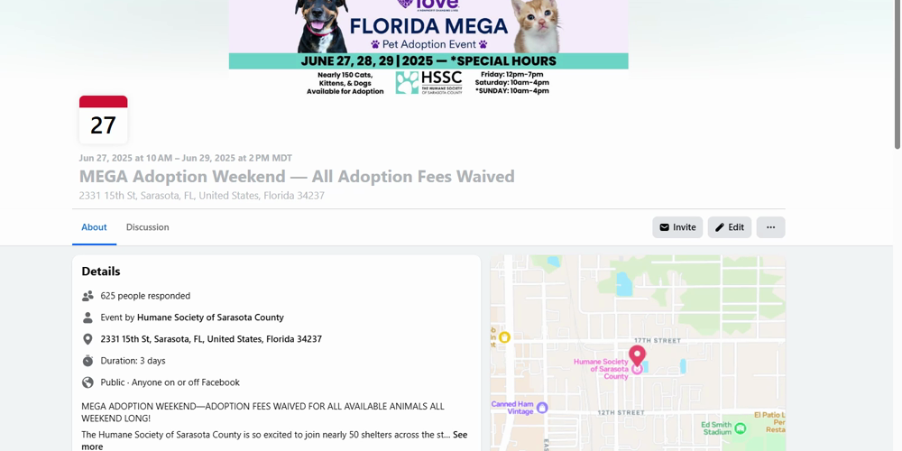 The actual MEGA Adoption Weekend event page