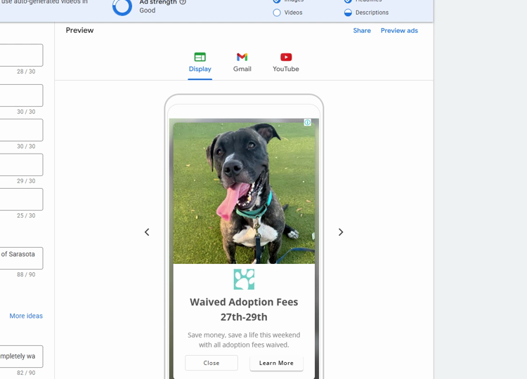Google Ad Grant headlines updated to mention the waived adoption fees event