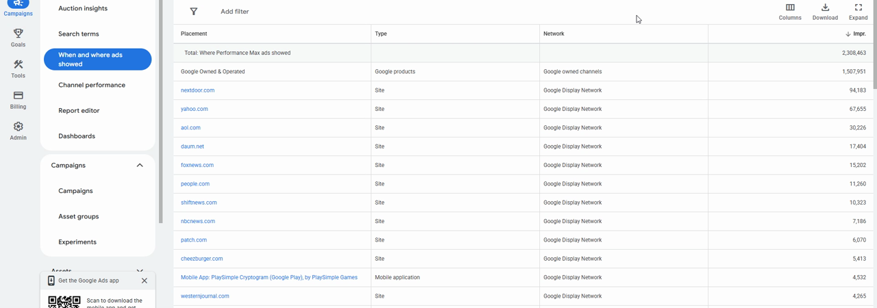 Display ad placements after script filtering