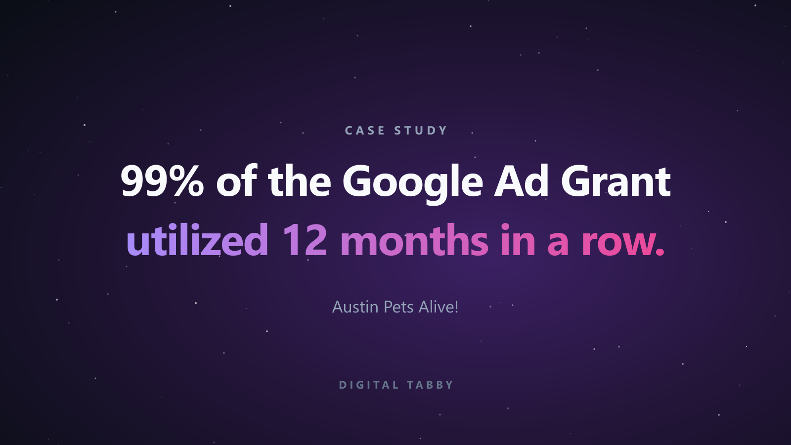 99% of the Google Ad Grant utilized 12 months in a row, Austin Pets Alive!