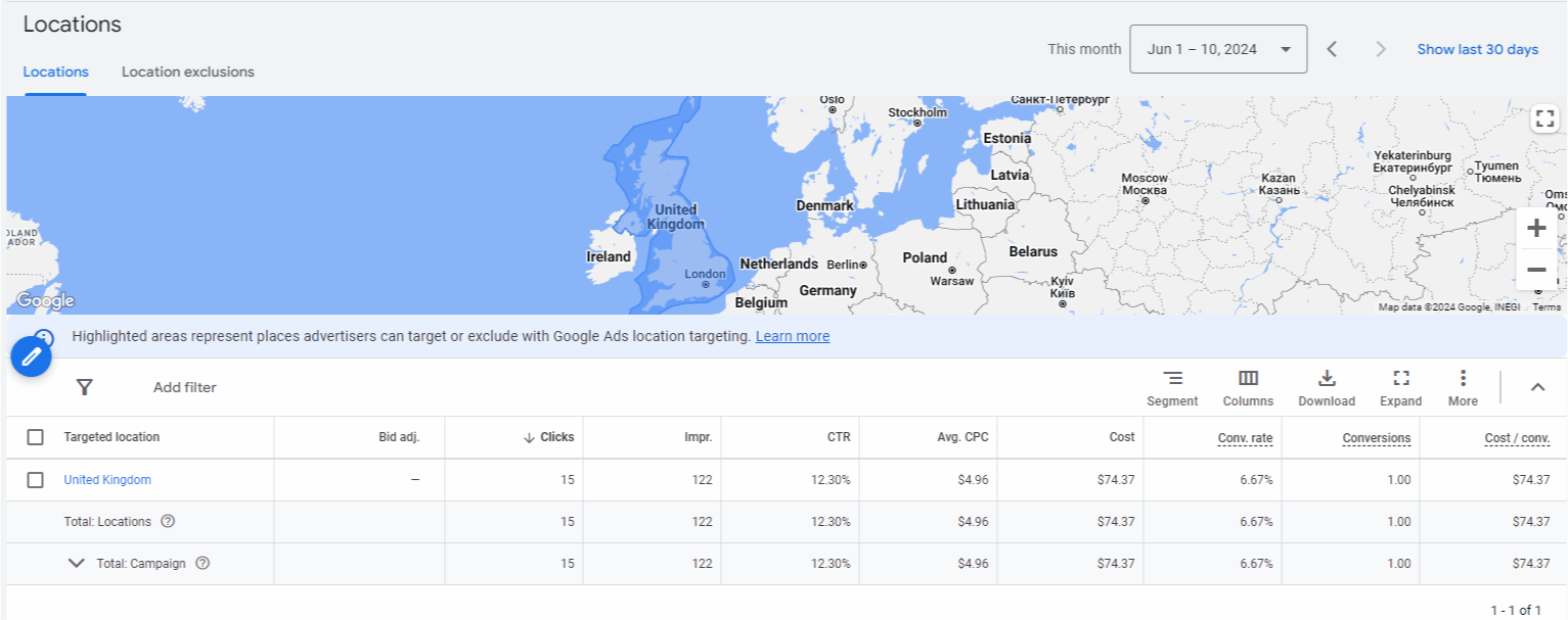 google ad grant location targeting rule